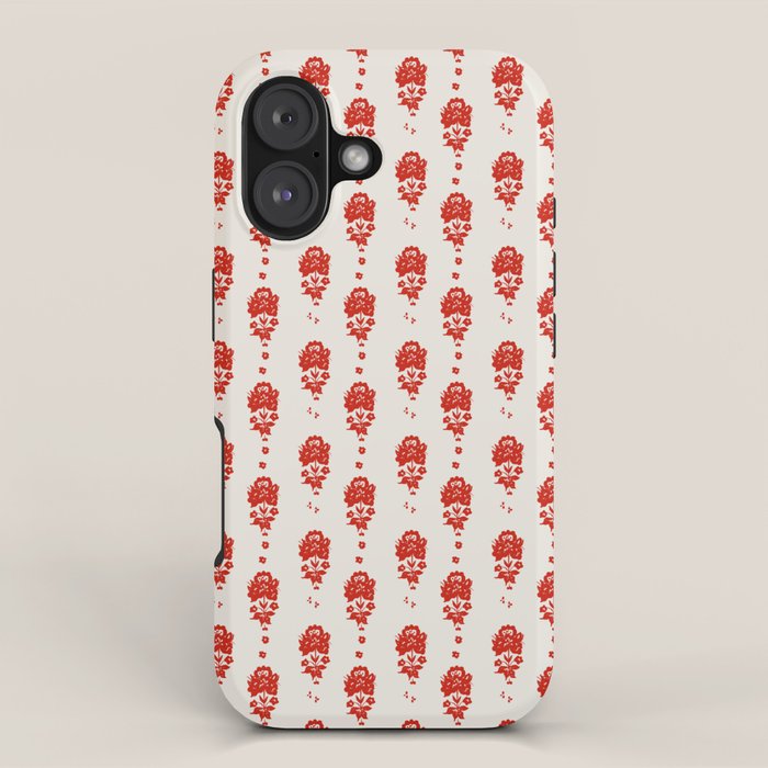 Red Floral Block Print iPhone Case Gallery Image 1