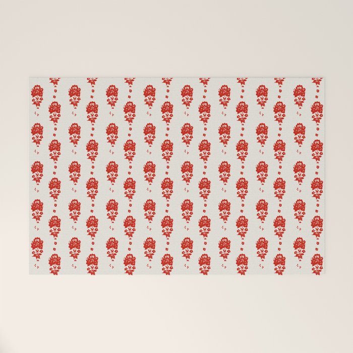 Red Floral Block Print Welcome Mat Gallery Image 1