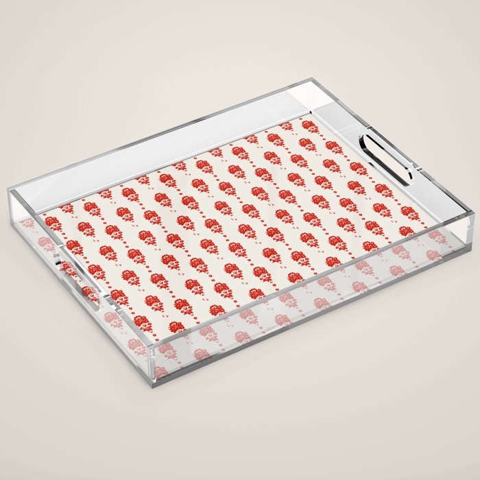 Red Floral Block Print Acrylic Tray Gallery Image 1