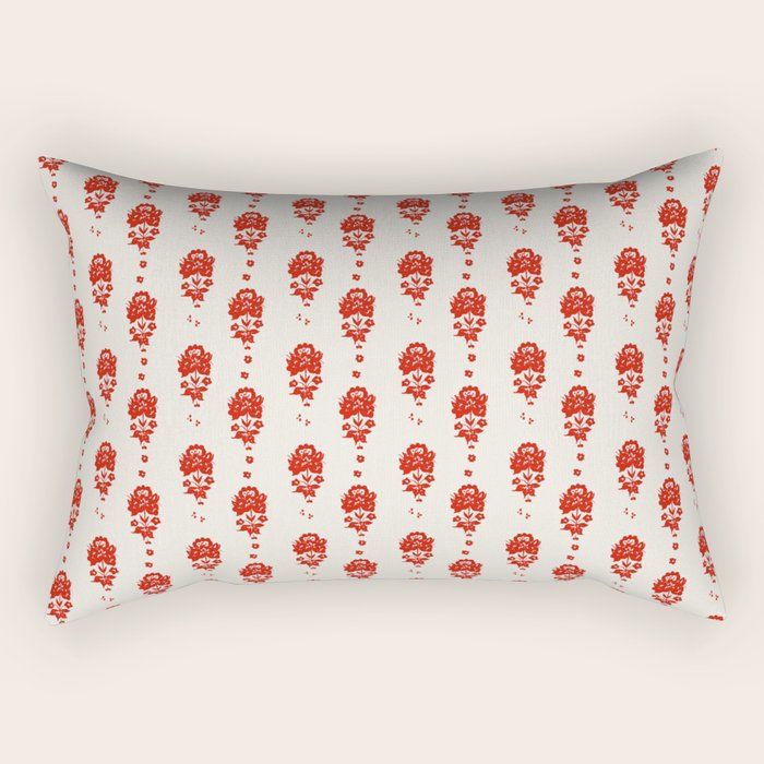 Red Floral Block Print Rectangular Pillow Gallery Image 1