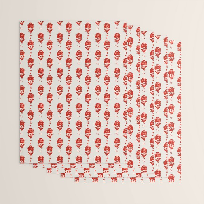 Red Floral Block Print Wrapping Paper Gallery Image 3