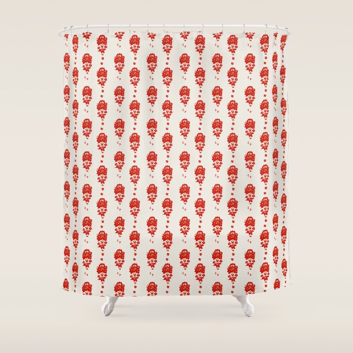 Red Floral Block Print Shower Curtain Gallery Image 1
