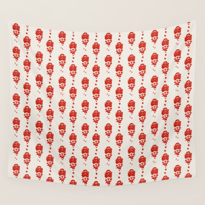 Red Floral Block Print Wall Tapestry Gallery Image 1