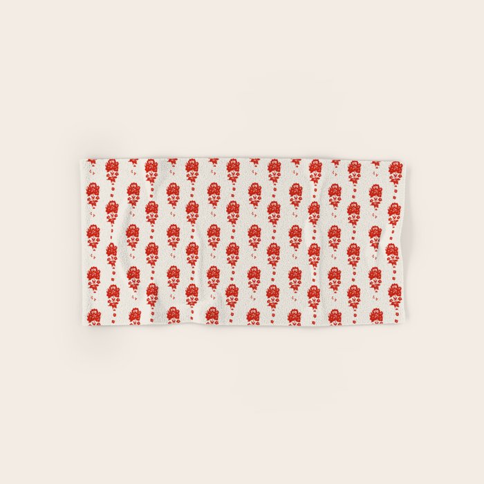 Red Floral Block Print Bath Towel Gallery Image 1