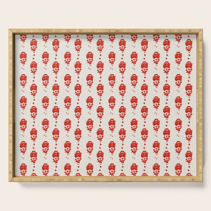 Red Floral Block Print Serving Tray Gallery Image 1