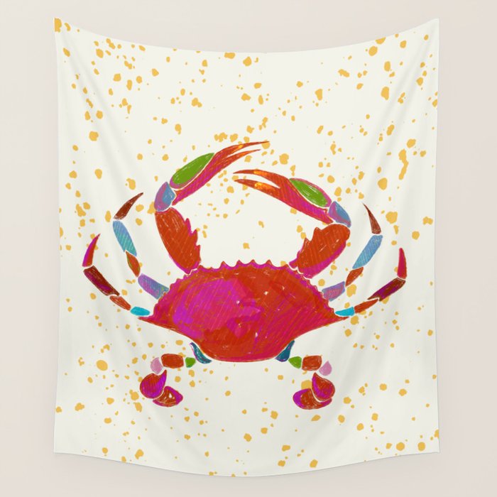 Crab By The Golden Tide Wall Tapestry Gallery Image 1