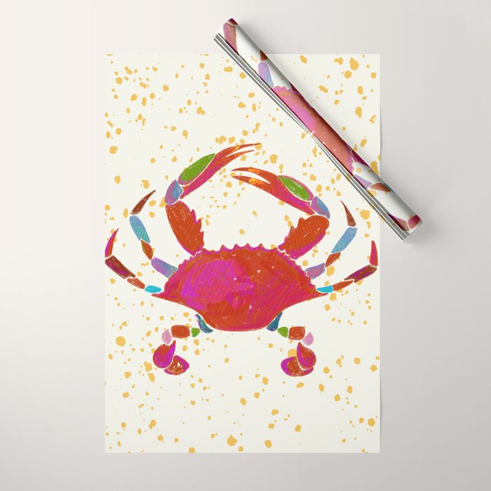 Crab By The Golden Tide Wrapping Paper Gallery Image 1