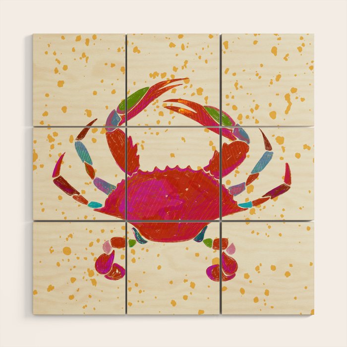 Crab By The Golden Tide Wood Wall Art Gallery Image 1