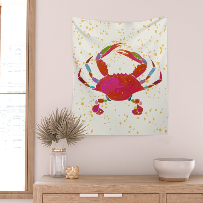 Crab By The Golden Tide Wall Tapestry Gallery Image 2