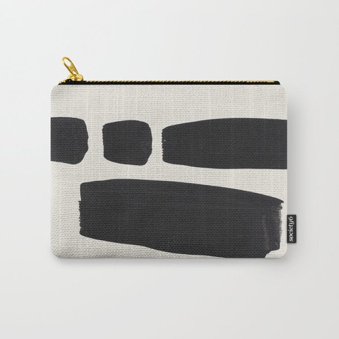 Mid Century Modern Minimalist Abstract Art Brush Strokes Black & White Ink Art Square Shapes Carry All Pouch Gallery Image 1