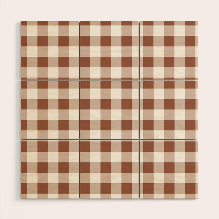 Gingham Large Brown White Wood Wall Art Gallery Image 1