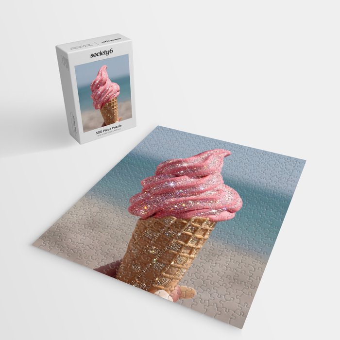 Shiny Pink Ice Cream - Glitter| pastel | pink | art print | beach | | ice cream | summer | ocean  Jigsaw Puzzle Gallery Image 2