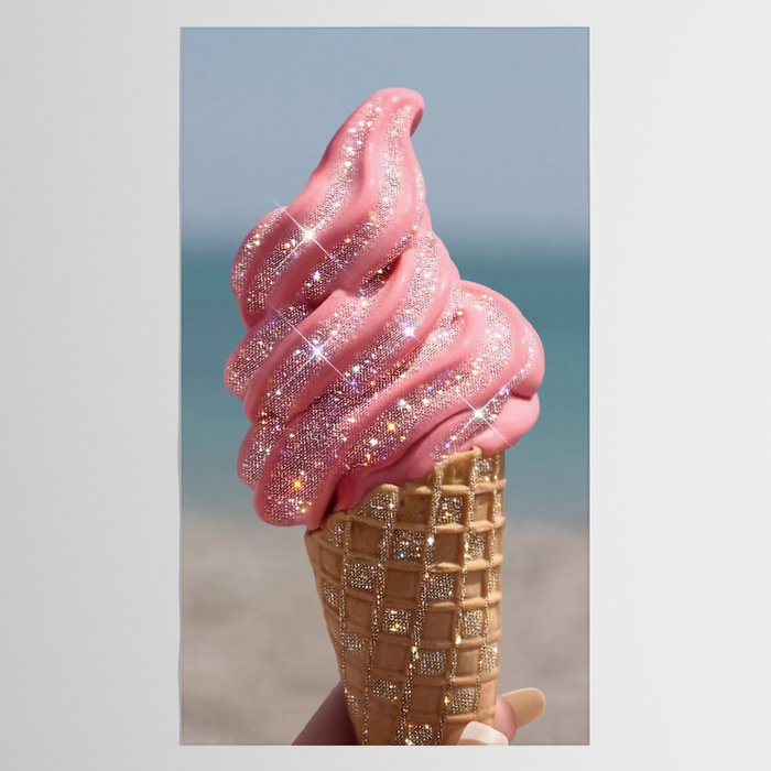 Shiny Pink Ice Cream - Glitter| pastel | pink | art print | beach | | ice cream | summer | ocean  Tablecloth Gallery Image 2
