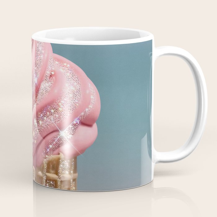 Shiny Pink Ice Cream - Glitter| pastel | pink | art print | beach | | ice cream | summer | ocean  Coffee Mug Gallery Image 1