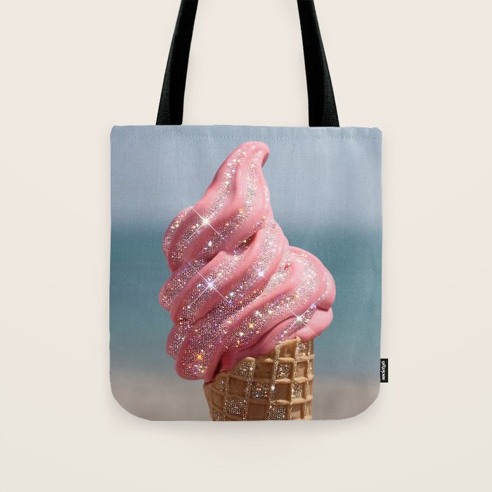 Shiny Pink Ice Cream - Glitter| pastel | pink | art print | beach | | ice cream | summer | ocean  Tote Bag Gallery Image 1