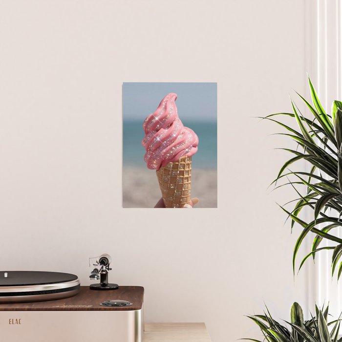 Shiny Pink Ice Cream - Glitter| pastel | pink | art print | beach | | ice cream | summer | ocean  Poster Gallery Image 2
