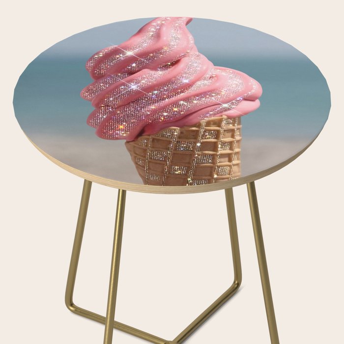 Shiny Pink Ice Cream - Glitter| pastel | pink | art print | beach | | ice cream | summer | ocean  Side Table Gallery Image 2