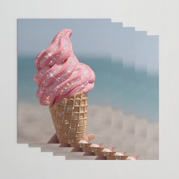 Shiny Pink Ice Cream - Glitter| pastel | pink | art print | beach | | ice cream | summer | ocean  Wrapping Paper Gallery Image 3