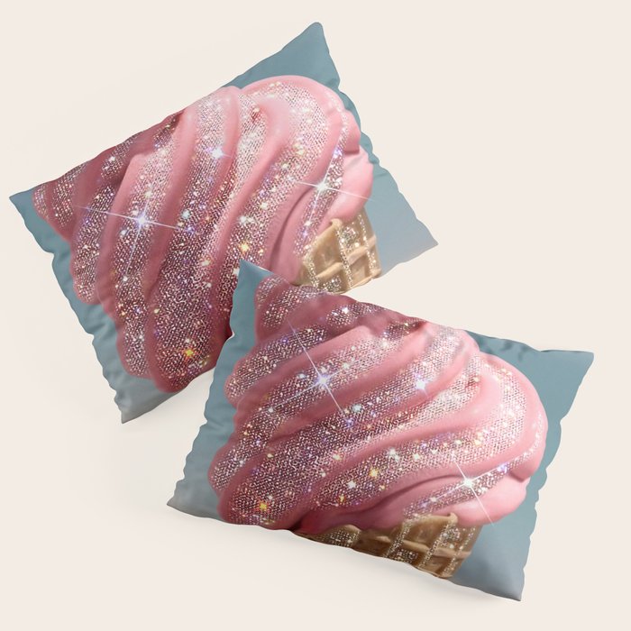 Shiny Pink Ice Cream - Glitter| pastel | pink | art print | beach | | ice cream | summer | ocean  Pillow Sham Gallery Image 1
