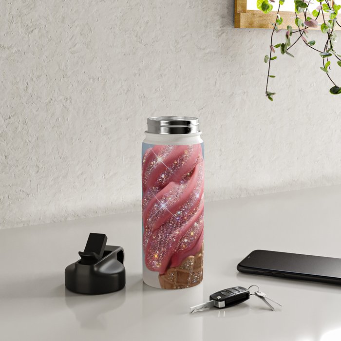 Shiny Pink Ice Cream - Glitter| pastel | pink | art print | beach | | ice cream | summer | ocean  Water Bottle Gallery Image 4
