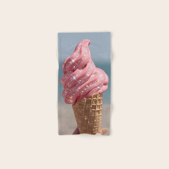 Shiny Pink Ice Cream - Glitter| pastel | pink | art print | beach | | ice cream | summer | ocean  Bath Towel Gallery Image 1
