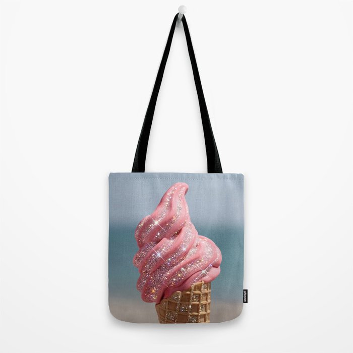 Shiny Pink Ice Cream - Glitter| pastel | pink | art print | beach | | ice cream | summer | ocean  Tote Bag Gallery Image 2