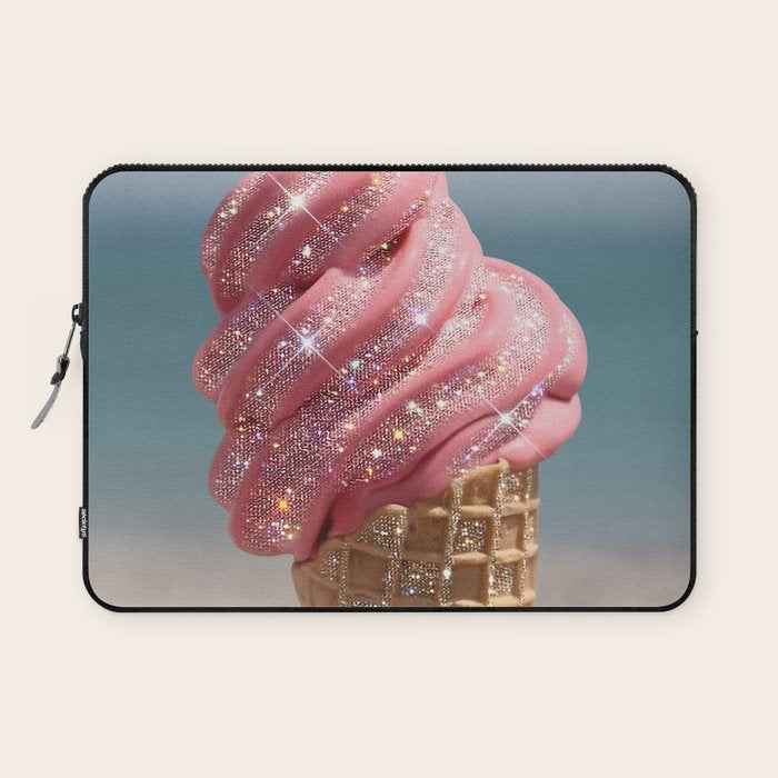 Shiny Pink Ice Cream - Glitter| pastel | pink | art print | beach | | ice cream | summer | ocean  Laptop Sleeve Gallery Image 1