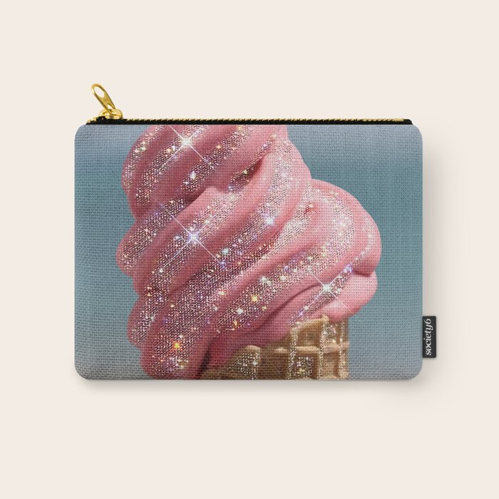 Shiny Pink Ice Cream - Glitter| pastel | pink | art print | beach | | ice cream | summer | ocean  Carry All Pouch Gallery Image 1
