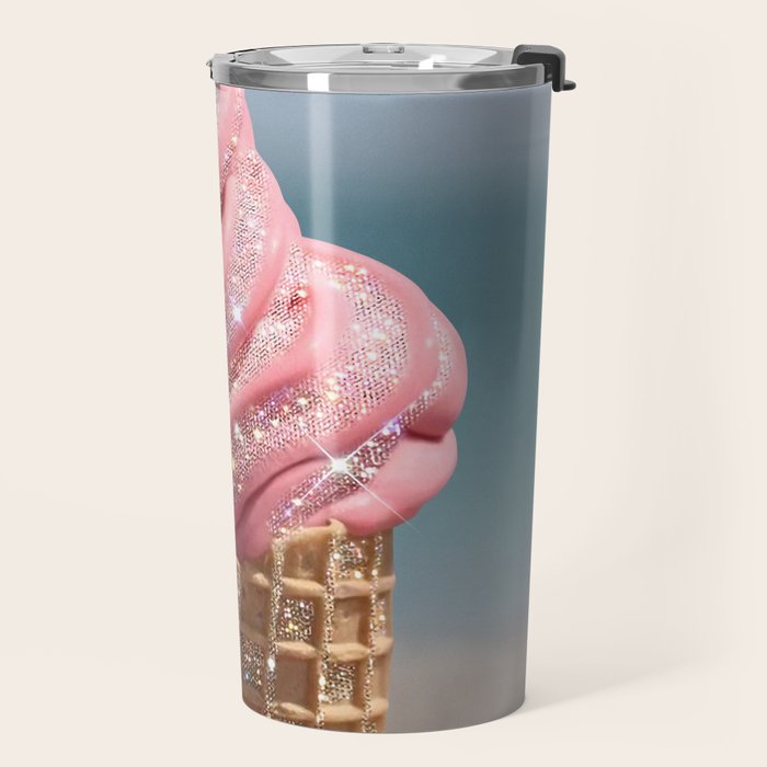 Shiny Pink Ice Cream - Glitter| pastel | pink | art print | beach | | ice cream | summer | ocean  Travel Mug Gallery Image 2
