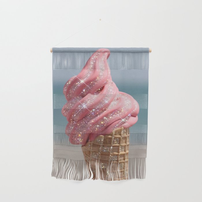 Shiny Pink Ice Cream - Glitter| pastel | pink | art print | beach | | ice cream | summer | ocean  Wall Hanging Gallery Image 1