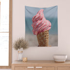 Shiny Pink Ice Cream - Glitter| pastel | pink | art print | beach | | ice cream | summer | ocean  Wall Tapestry Gallery Image 2