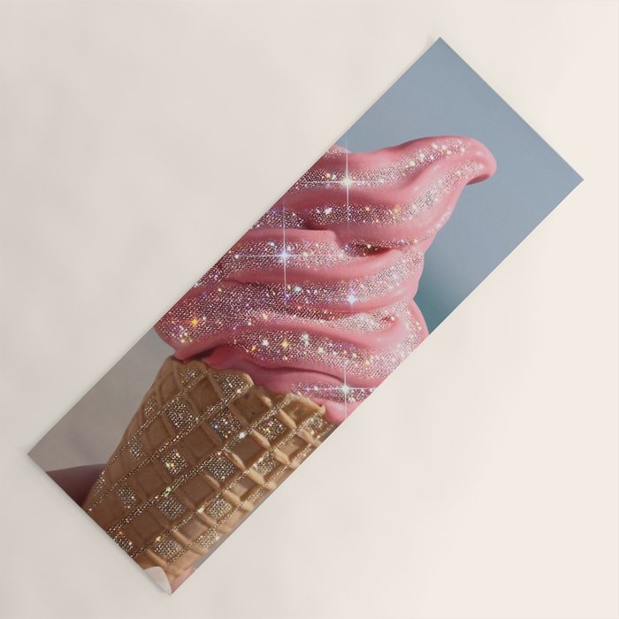 Shiny Pink Ice Cream - Glitter| pastel | pink | art print | beach | | ice cream | summer | ocean  Yoga Mat Gallery Image 1