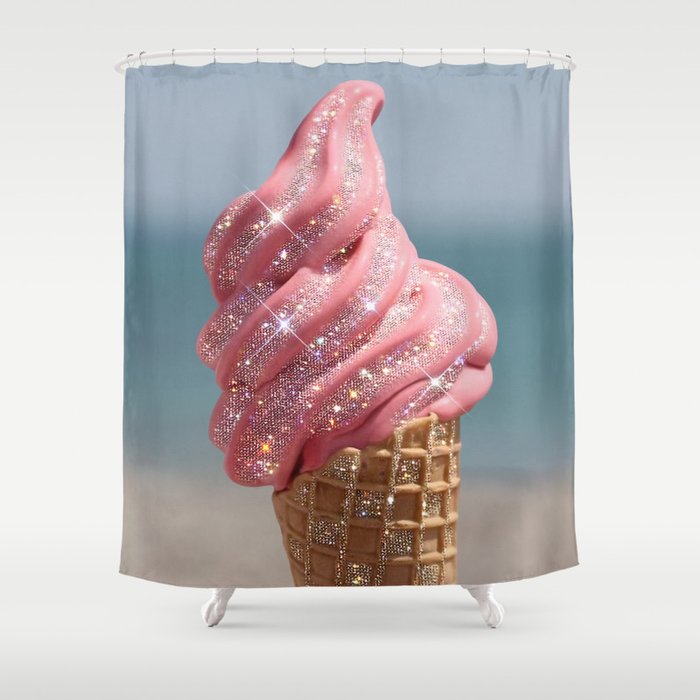 Shiny Pink Ice Cream - Glitter| pastel | pink | art print | beach | | ice cream | summer | ocean  Shower Curtain Gallery Image 1