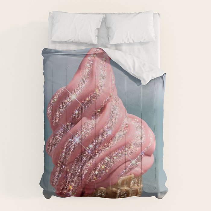 Shiny Pink Ice Cream - Glitter| pastel | pink | art print | beach | | ice cream | summer | ocean  Comforter Gallery Image 6