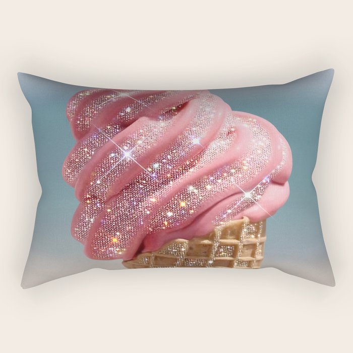 Shiny Pink Ice Cream - Glitter| pastel | pink | art print | beach | | ice cream | summer | ocean  Rectangular Pillow Gallery Image 1