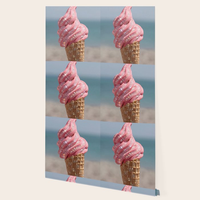 Shiny Pink Ice Cream - Glitter| pastel | pink | art print | beach | | ice cream | summer | ocean  Wallpaper Gallery Image 2