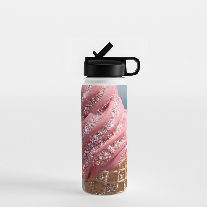Shiny Pink Ice Cream - Glitter| pastel | pink | art print | beach | | ice cream | summer | ocean  Water Bottle Gallery Image 1