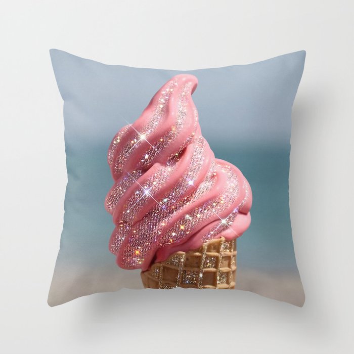 Shiny Pink Ice Cream - Glitter| pastel | pink | art print | beach | | ice cream | summer | ocean  Throw Pillow Gallery Image 6