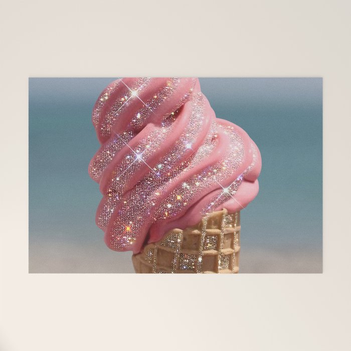 Shiny Pink Ice Cream - Glitter| pastel | pink | art print | beach | | ice cream | summer | ocean  Welcome Mat Gallery Image 1
