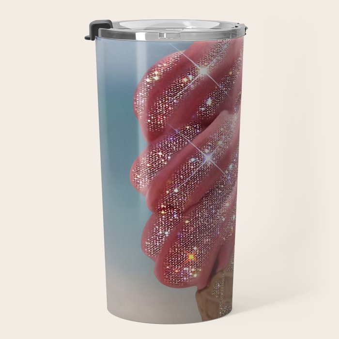 Shiny Pink Ice Cream - Glitter| pastel | pink | art print | beach | | ice cream | summer | ocean  Travel Mug Gallery Image 3