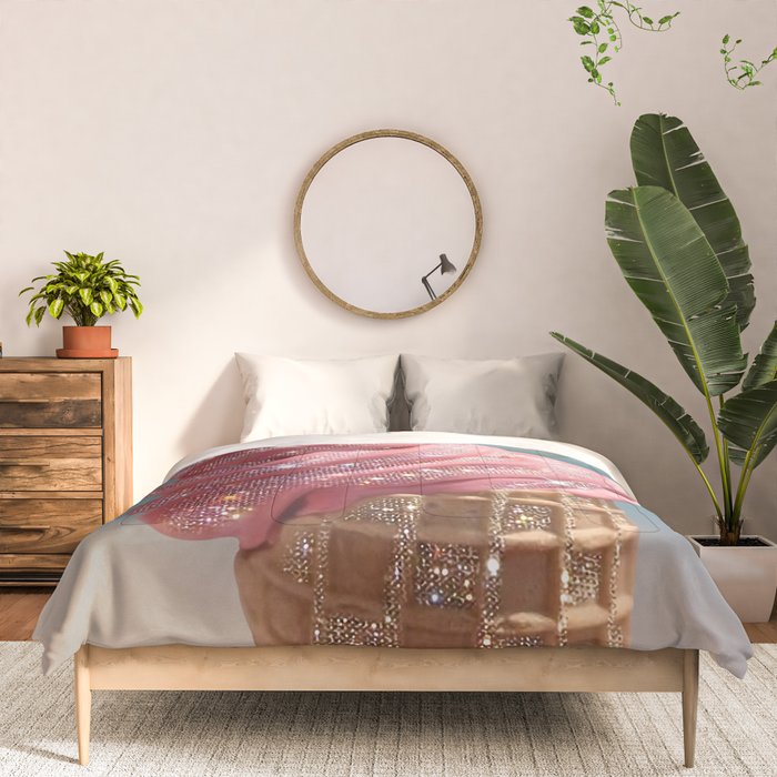 Shiny Pink Ice Cream - Glitter| pastel | pink | art print | beach | | ice cream | summer | ocean  Comforter Gallery Image 3