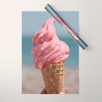 Shiny Pink Ice Cream - Glitter| pastel | pink | art print | beach | | ice cream | summer | ocean  Wrapping Paper Gallery Image 1