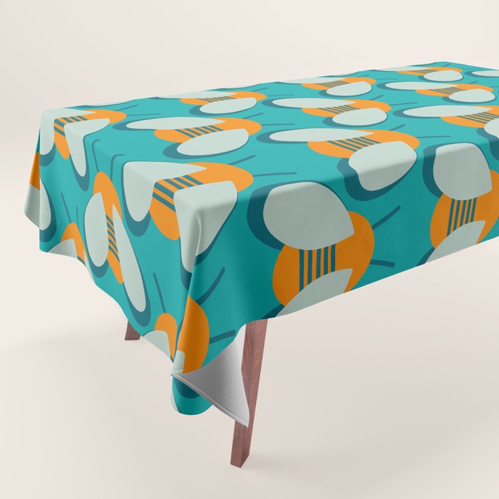 Lucky Bee - Cute Retro Minimalism in Orange and Turquoise Tablecloth Gallery Image 1