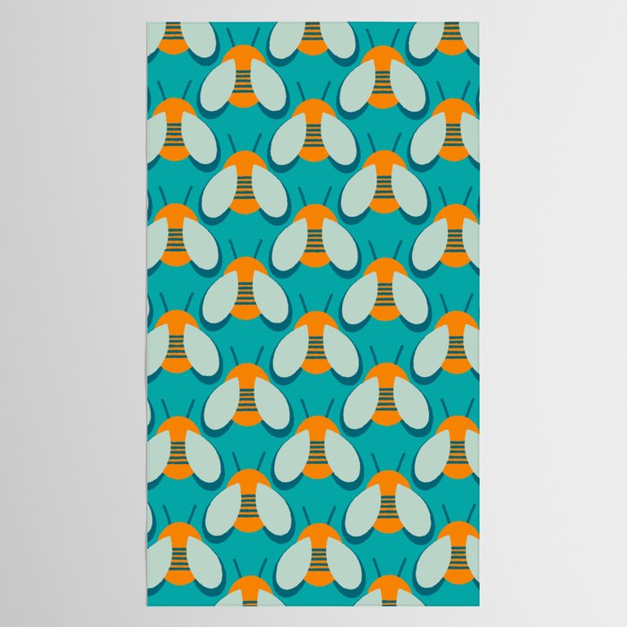 Lucky Bee - Cute Retro Minimalism in Orange and Turquoise Tablecloth Gallery Image 2