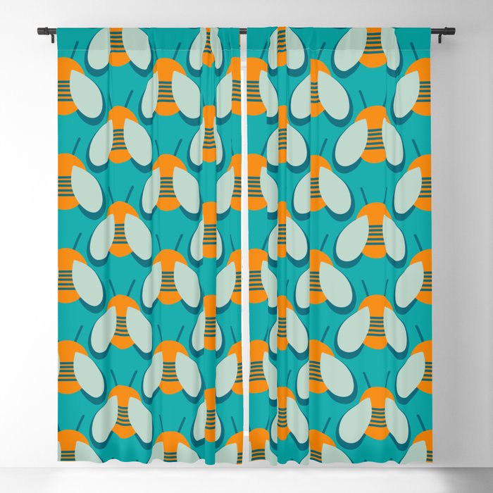 Lucky Bee - Cute Retro Minimalism in Orange and Turquoise Window Curtain Gallery Image 5