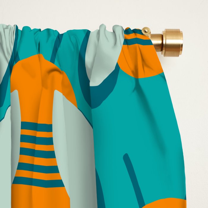 Lucky Bee - Cute Retro Minimalism in Orange and Turquoise Window Curtain Gallery Image 2