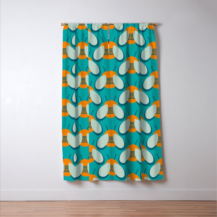 Lucky Bee - Cute Retro Minimalism in Orange and Turquoise Window Curtain Gallery Image 3