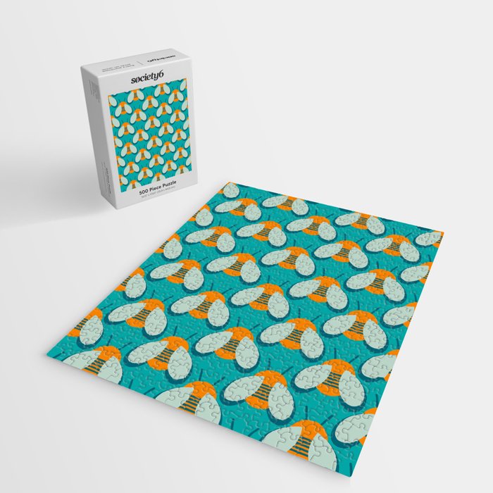 Lucky Bee - Cute Retro Minimalism in Orange and Turquoise Jigsaw Puzzle Gallery Image 2