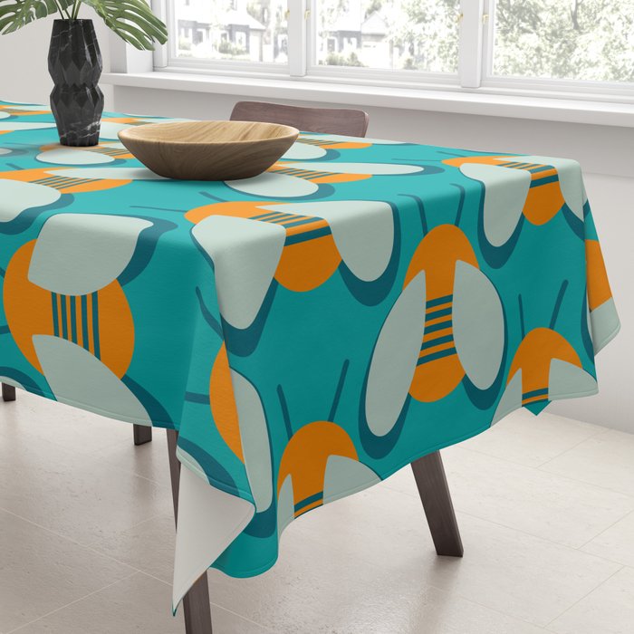 Lucky Bee - Cute Retro Minimalism in Orange and Turquoise Tablecloth Gallery Image 3