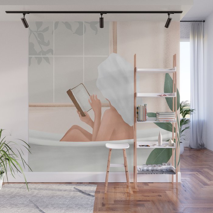 Reading Girl in Bathtub Wall Mural Gallery Image 1